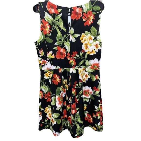 ENFOCUS‎ Floral Fit & Flare Dress Black Sleeveless Size 12P Summer Party - Picture 2 of 5
